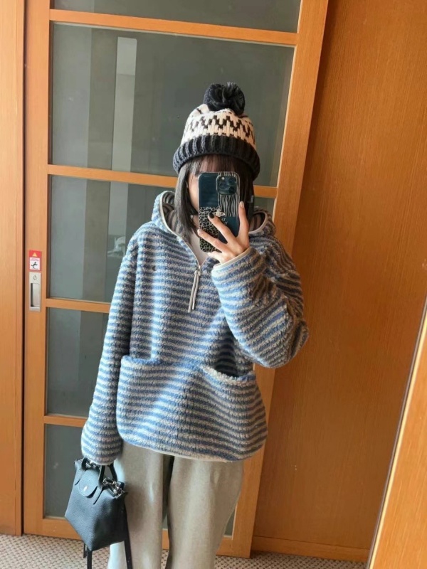 韓 毛毛條文連帽上衣 2色 size