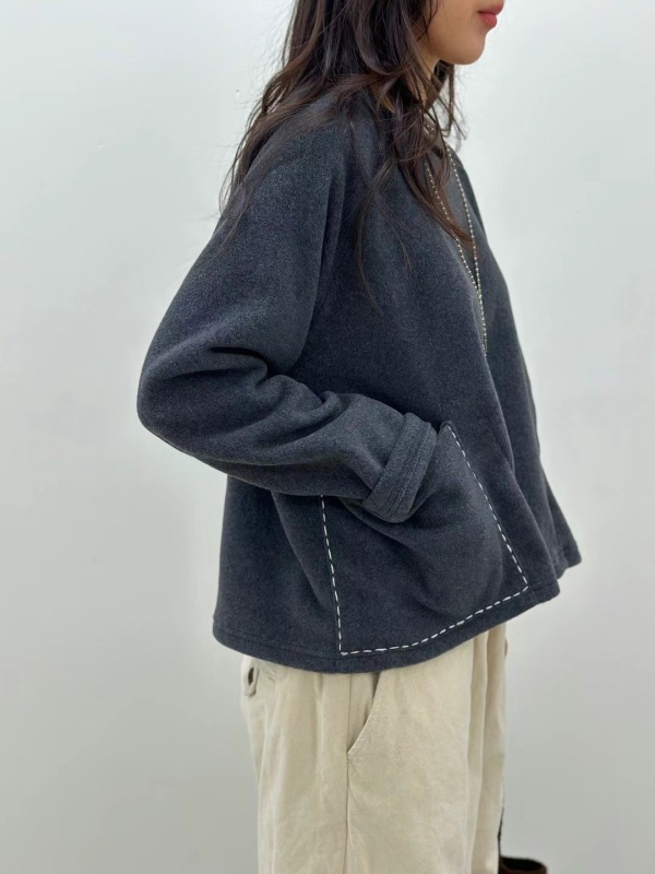 韓 白縫線口袋上衣 3色 size
