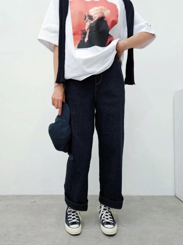 韓 腰鬆緊牛仔小寬褲 2色 size