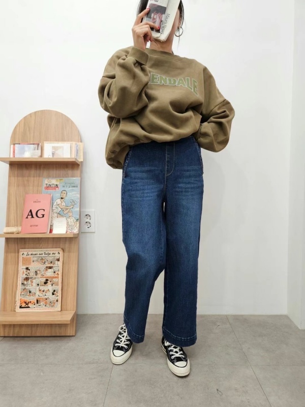 韓 腰鬆緊牛仔小寬褲 2色 size