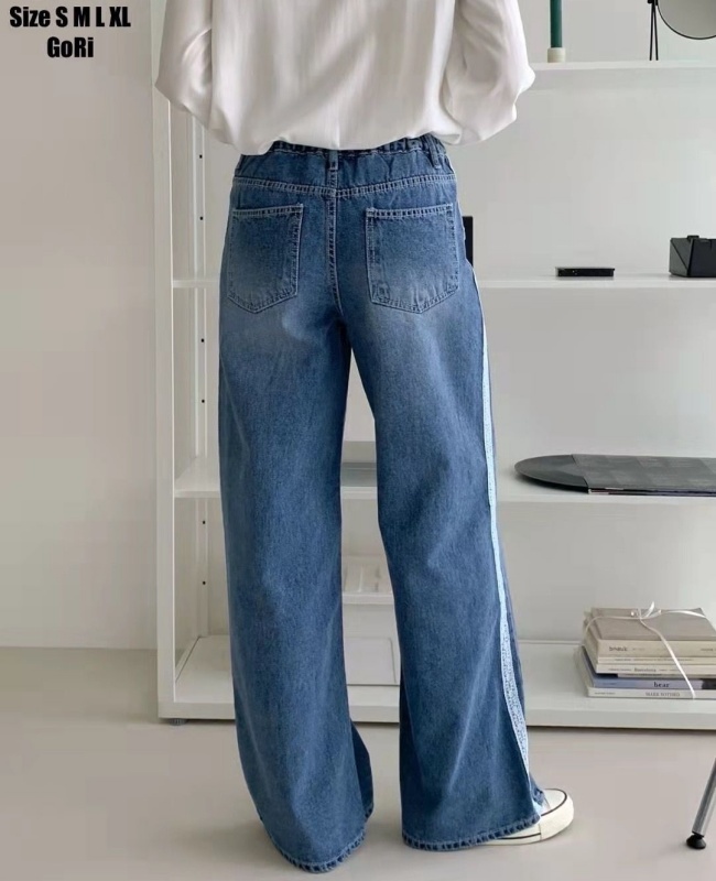 韓 側接蕾絲牛仔褲 size