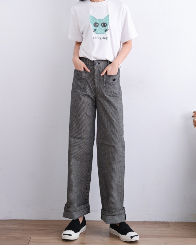 韓 細條小口袋長褲 size