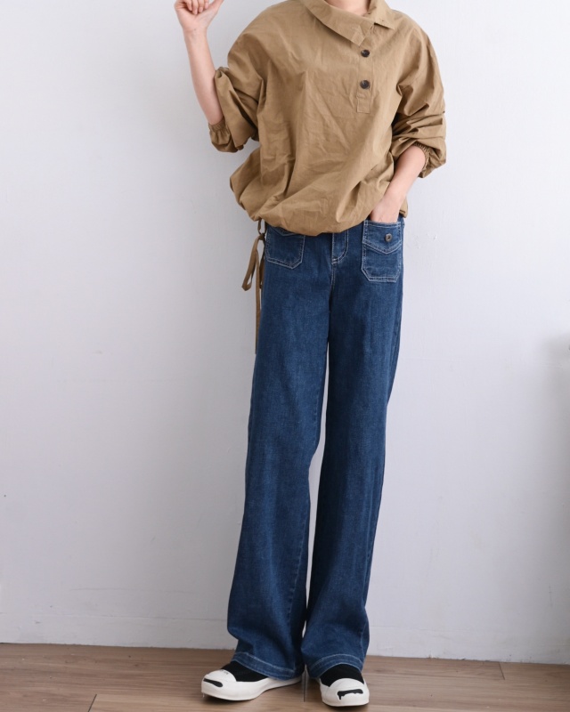 韓 小口袋牛仔長褲 2色 size