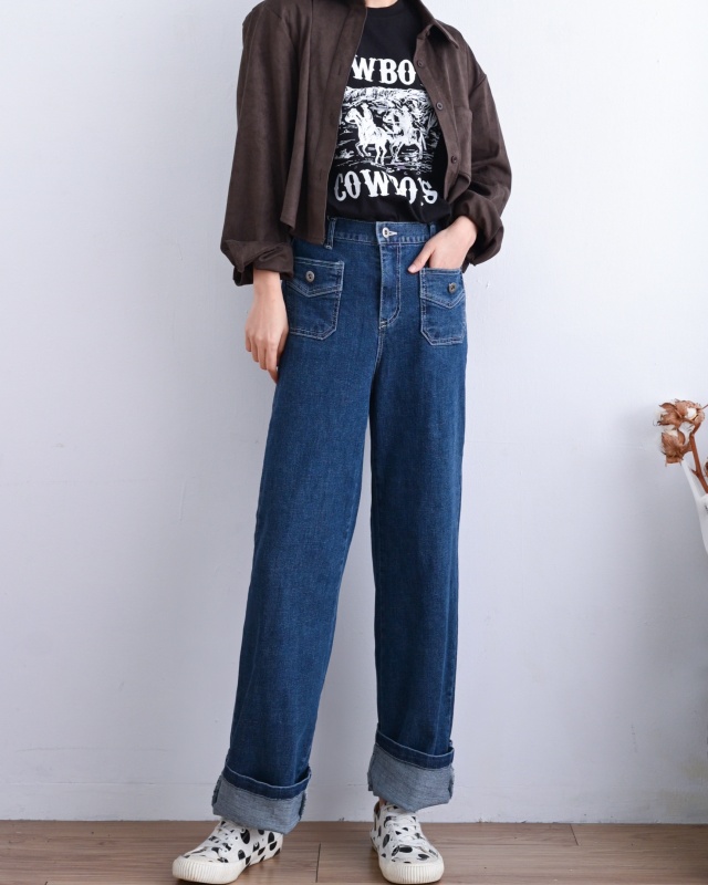 韓 小口袋牛仔長褲 2色 size