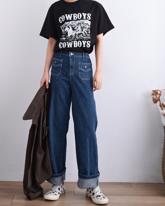 韓 小口袋牛仔長褲 2色 size