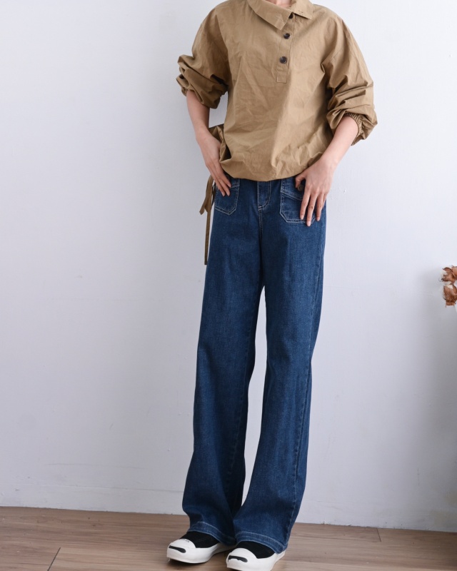 韓 小口袋牛仔長褲 2色 size