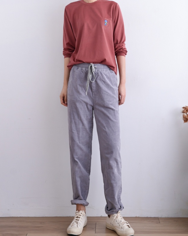 韓 條絨綁帶休閒褲 3色 size