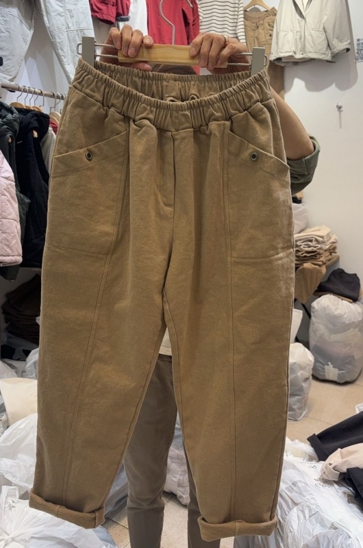 韓 圓釦口袋綿質休閒褲 4色 size