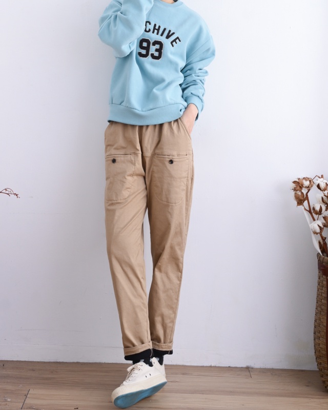 韓 口袋小黑釦休閒褲 3色  size
