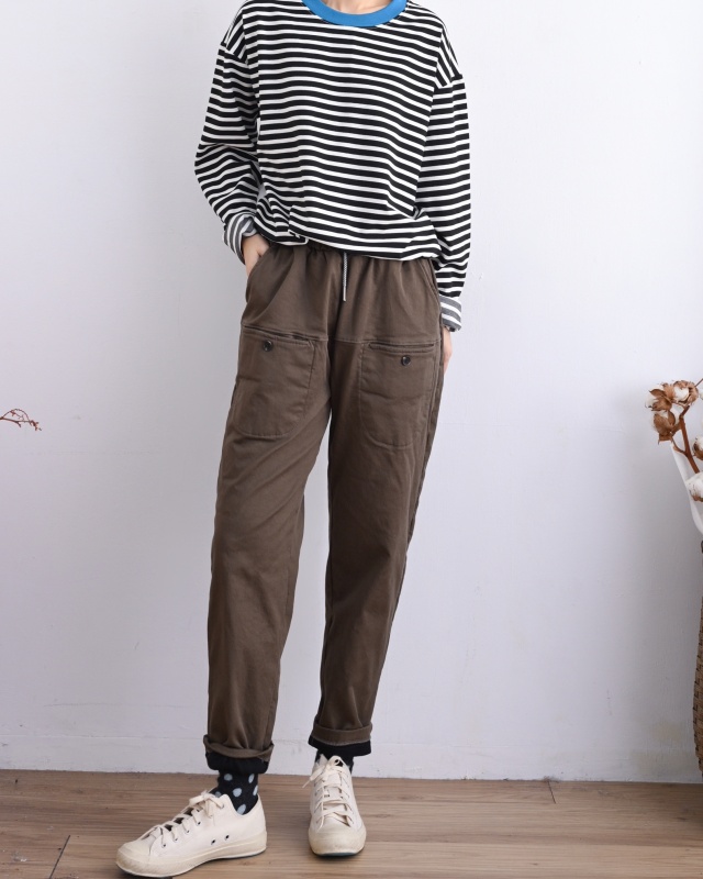 韓 口袋小黑釦休閒褲 3色  size