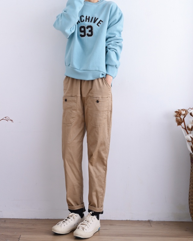 韓 口袋小黑釦休閒褲 3色  size