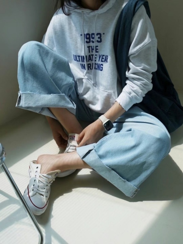 韓 不收邊褲管牛仔大寬褲 3色 size