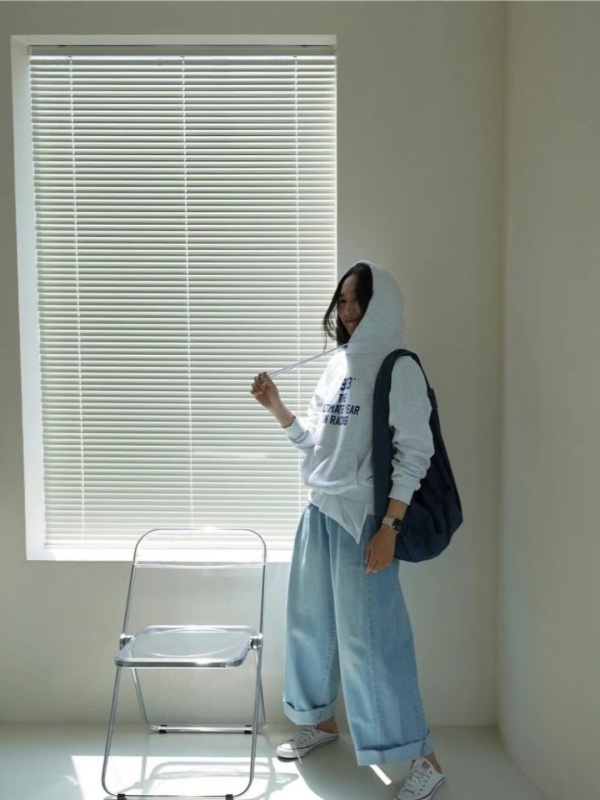 韓 不收邊褲管牛仔大寬褲 3色 size