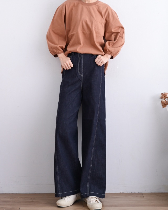 韓 深藍斜車線牛仔褲 size