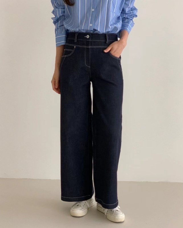 韓 口帶小標牛仔小寬褲 3色 size