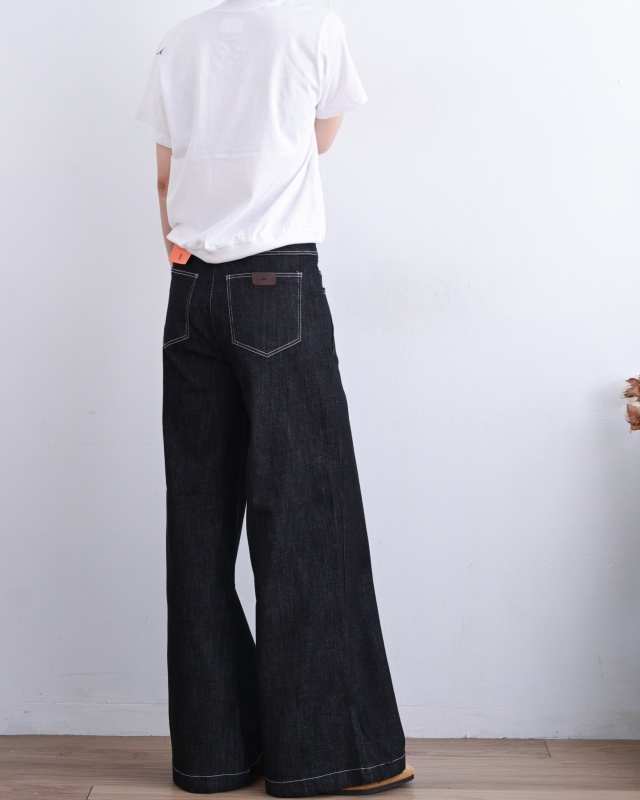 韓 口帶小標牛仔小寬褲 3色 size