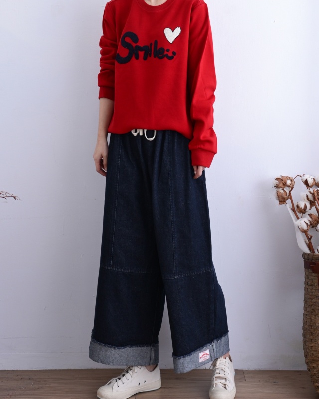 韓 小標牛仔大寬褲 size