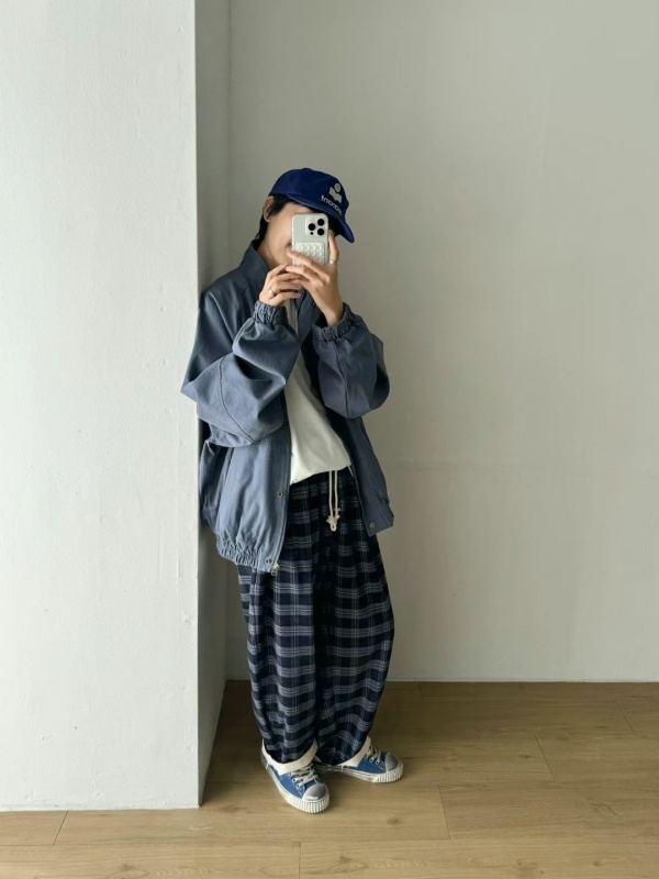 韓 綁帶格文小寬褲 3色 size