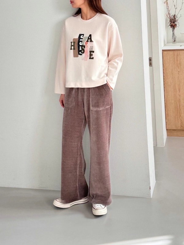 韓 條絨口袋小寬褲 4色 size