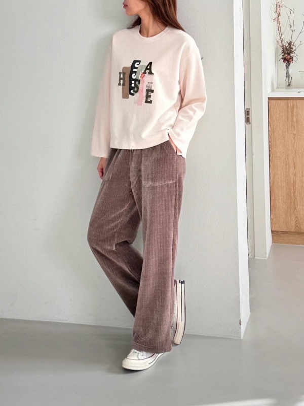 韓 條絨口袋小寬褲 4色 size