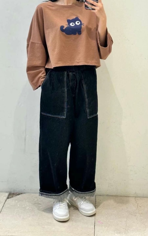 韓 前大口袋牛仔小寬褲 3色 size