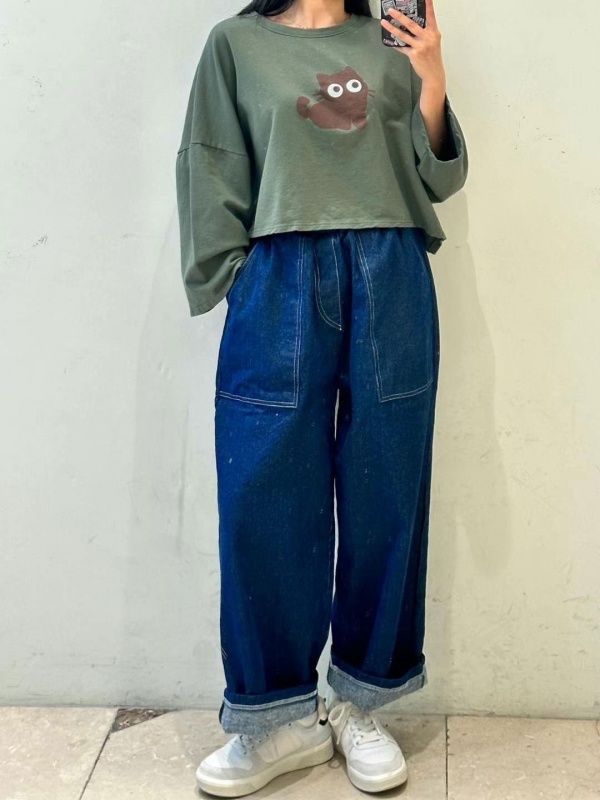 韓 前大口袋牛仔小寬褲 3色 size