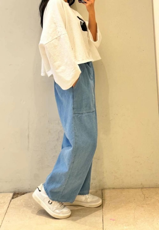 韓 前大口袋牛仔小寬褲 3色 size