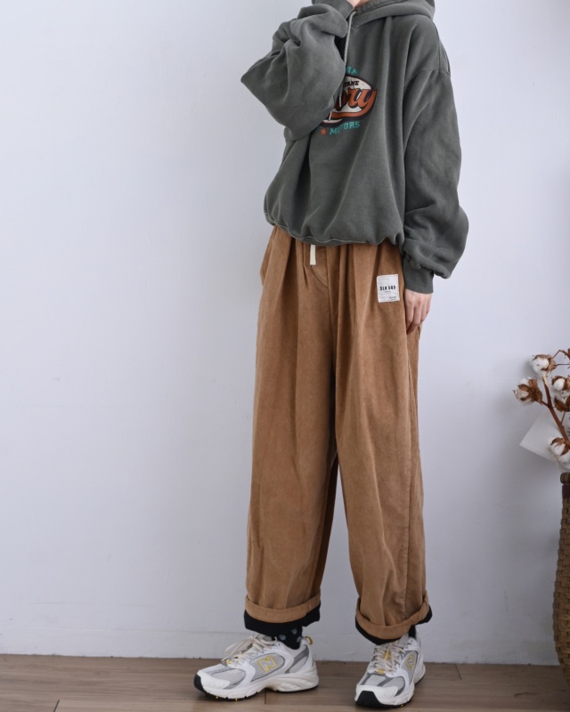 韓  腰頭配色燈心絨寬褲 5色
