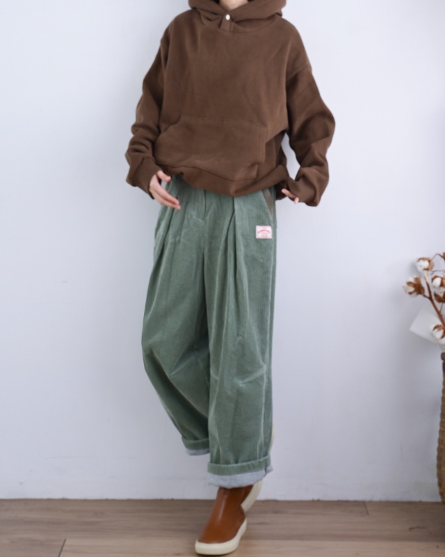 韓 有扣燈心絨寬褲 6色 size