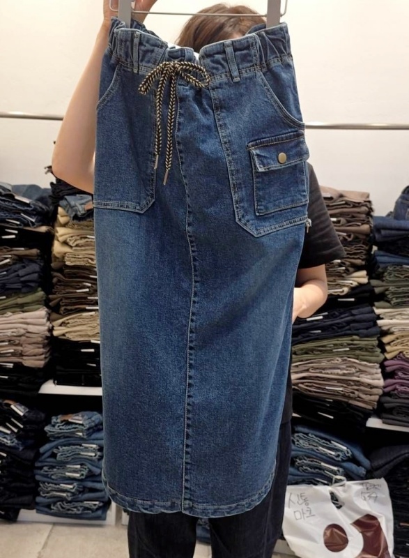 韓 大小口袋綁帶牛仔裙 size