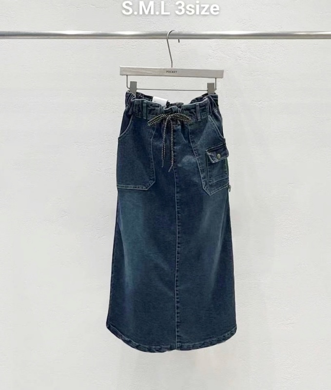 韓 大小口袋綁帶牛仔裙 size