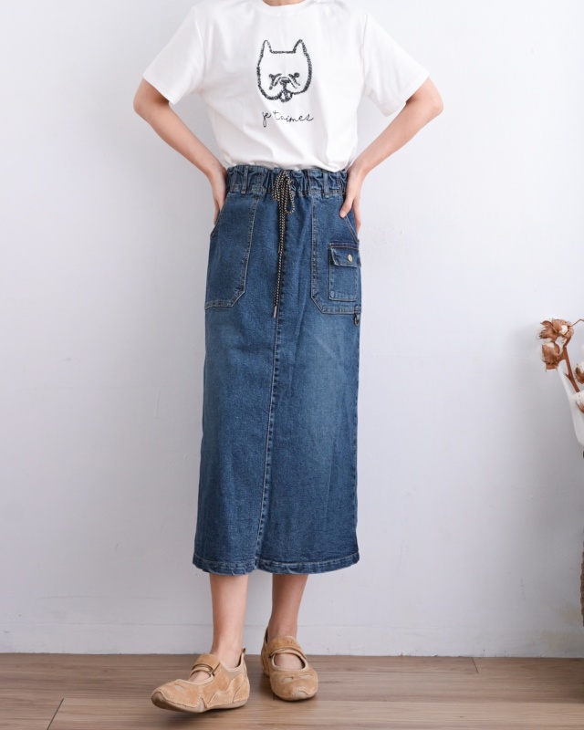 韓 大小口袋綁帶牛仔裙 size