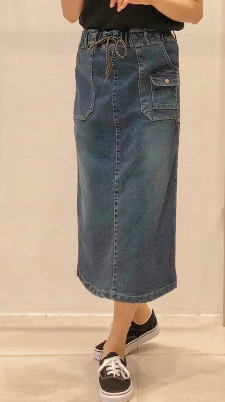 韓 大小口袋綁帶牛仔裙 size