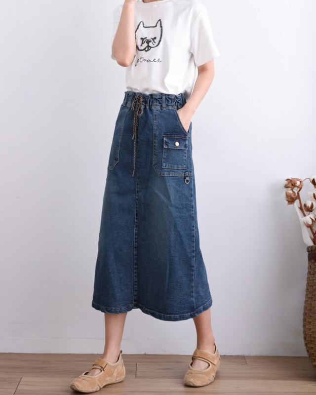 韓 大小口袋綁帶牛仔裙 size