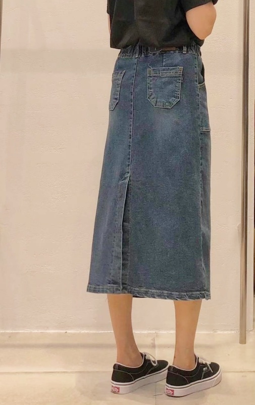 韓 大小口袋綁帶牛仔裙 size