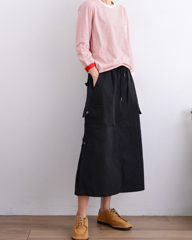 韓 側口袋休閒綁帶長裙 3色 size
