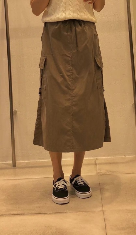 韓 側口袋休閒綁帶長裙 3色 size