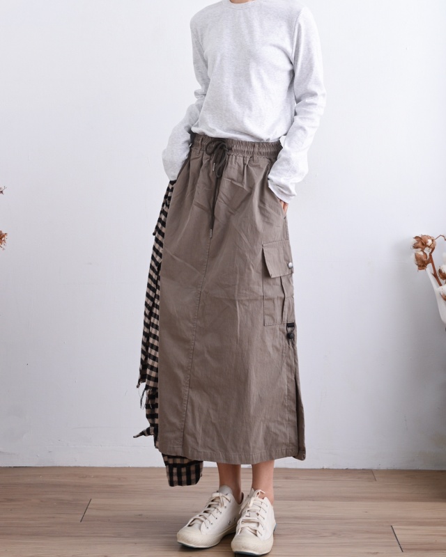 韓 側口袋休閒綁帶長裙 3色 size