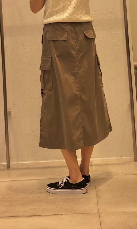韓 側口袋休閒綁帶長裙 3色 size