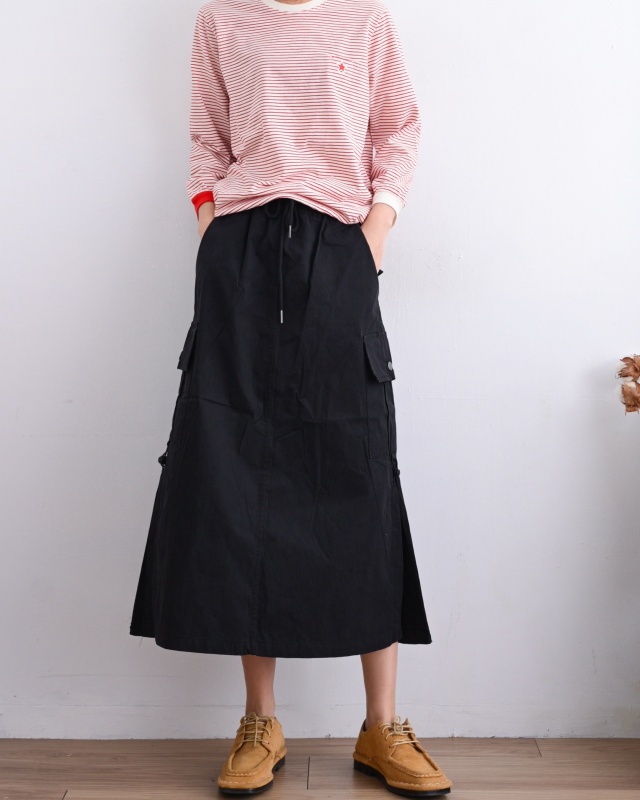 韓 側口袋休閒綁帶長裙 3色 size