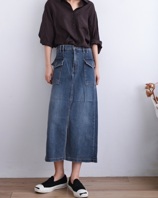 韓 雙口袋牛仔裙 size