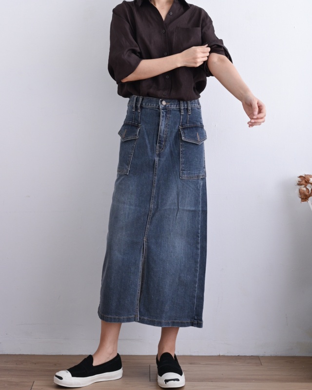 韓 雙口袋牛仔裙 size