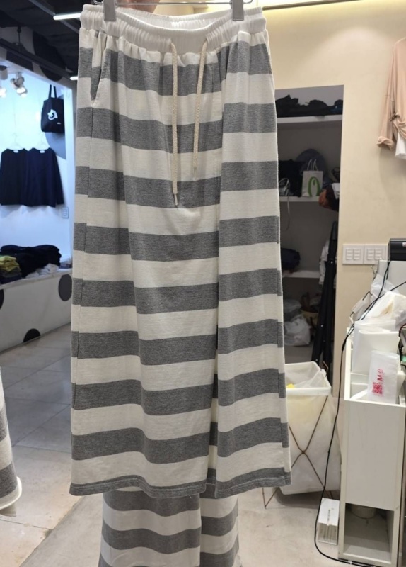 韓 條文棉質前岔長裙 2色 size
