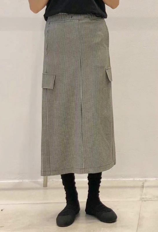 韓 細格紋口袋長裙 size