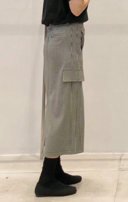 韓 細格紋口袋長裙 size
