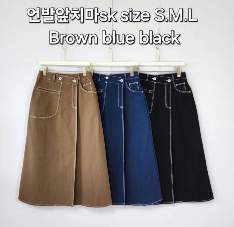 韓 斜釦大口袋長裙 3色 size