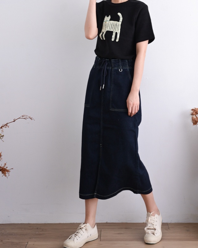 韓 牛仔小環長裙 size