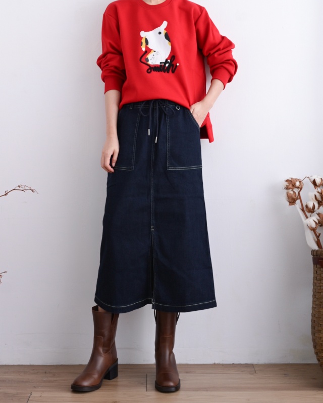 韓 牛仔小環長裙 size