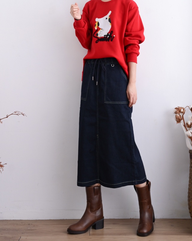 韓 牛仔小環長裙 size