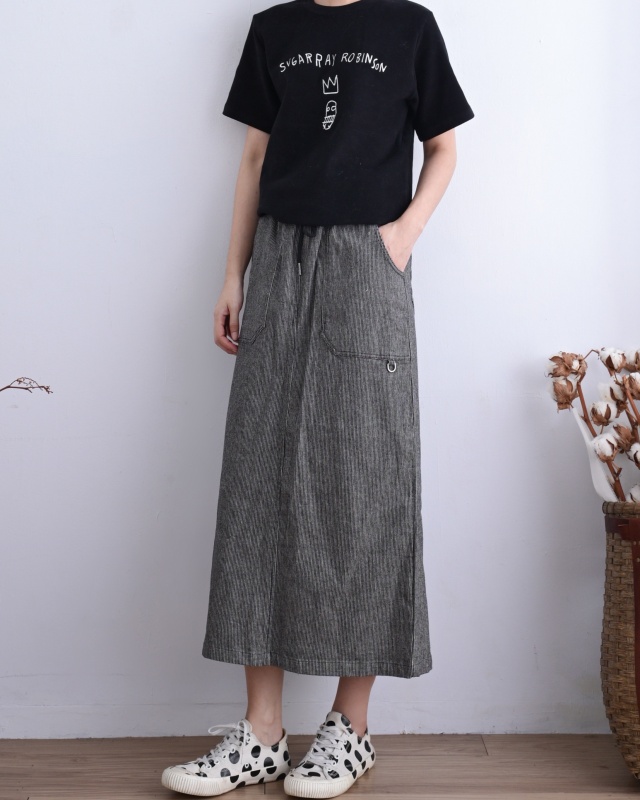 韓 細條文小環長裙 size